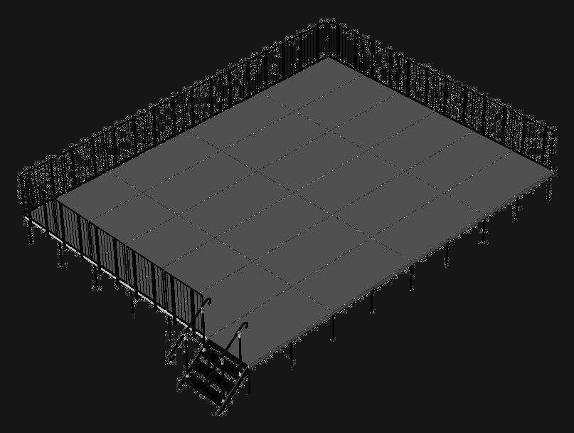 ProFlex stage configured with full-perimeter guardrails and access stairs